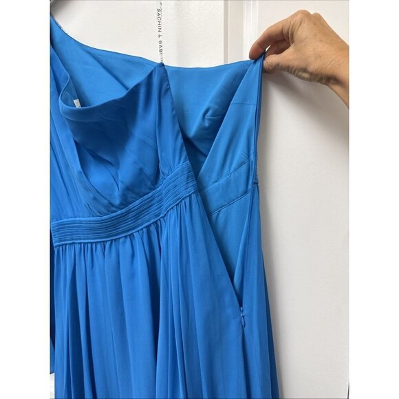 Sachin & Babi Size 2 Blue Makayla One-Shoulder Blouson-Sleeve Gown Dress Prom - Picture 9 of 15